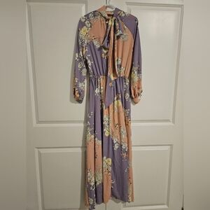 Light purple blush pink maxi dress with Long Sleeves- size M